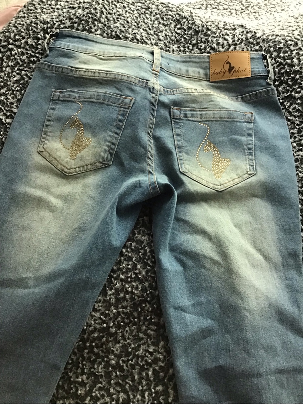 Baby Phat Rhinestone Gold Rhinestone Script Flare Jeans - Picture 5 of 5